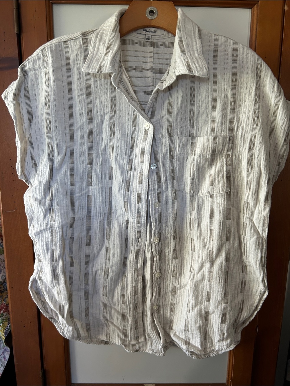 Madewell Light Gray Striped Short-Sleeve Button-Up Shirt